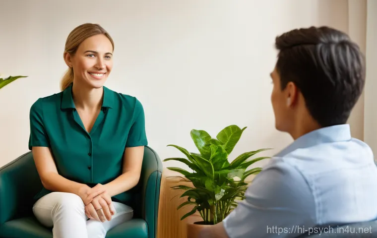 심리학 직무 설명 - **Prompt:** A warm and empathetic female psychologist, in her late 30s, with a gentle smile and kind...