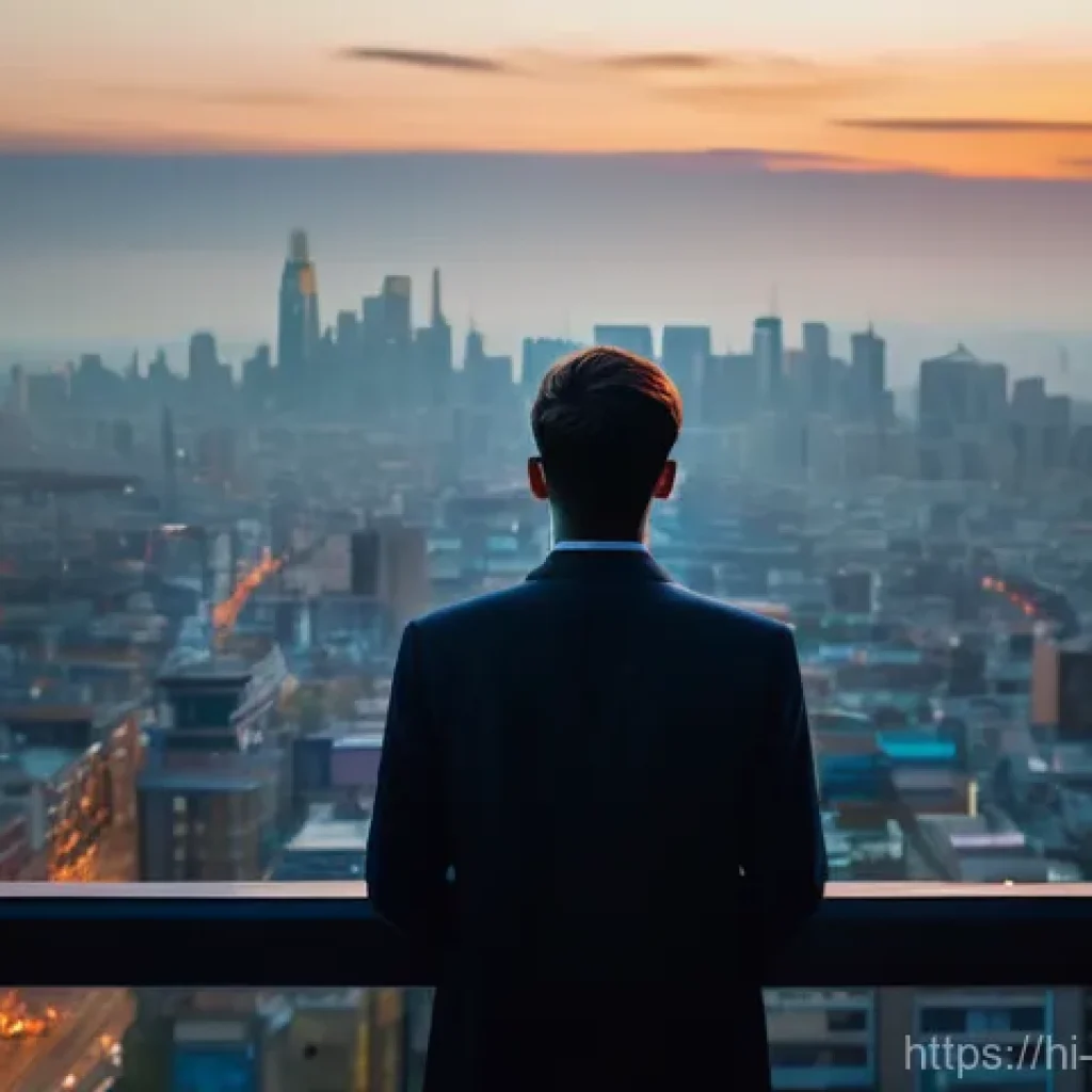 정신분석학 - **A young adult, well-dressed in modern, smart casual attire, stands contemplatively in a vibrant, s...