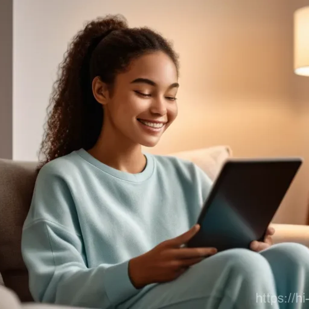 심리학 인공지능 응용 - **Prompt: A warm and comforting scene depicting a young woman (around 20s) sitting on a plush sofa i...