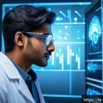 심리학 미래 기술 - A futuristic laboratory scene showcasing a young Indian male scientist wearing casual clothing and g...