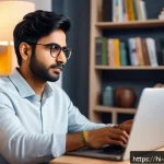 심리학 직업의 변화 - A modern digital therapy session scene showing a young Indian psychologist conducting online counsel...