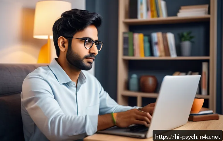 심리학 직업의 변화 - A modern digital therapy session scene showing a young Indian psychologist conducting online counsel...